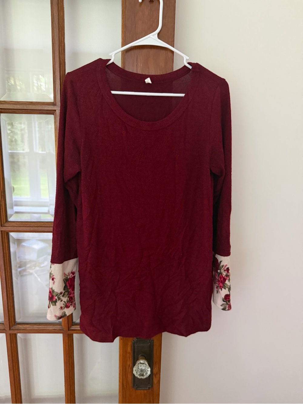 Maternity Pinkblush Maroon Long-Sleeve Top with Floral Cuffs